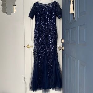Navy blue sequins gown